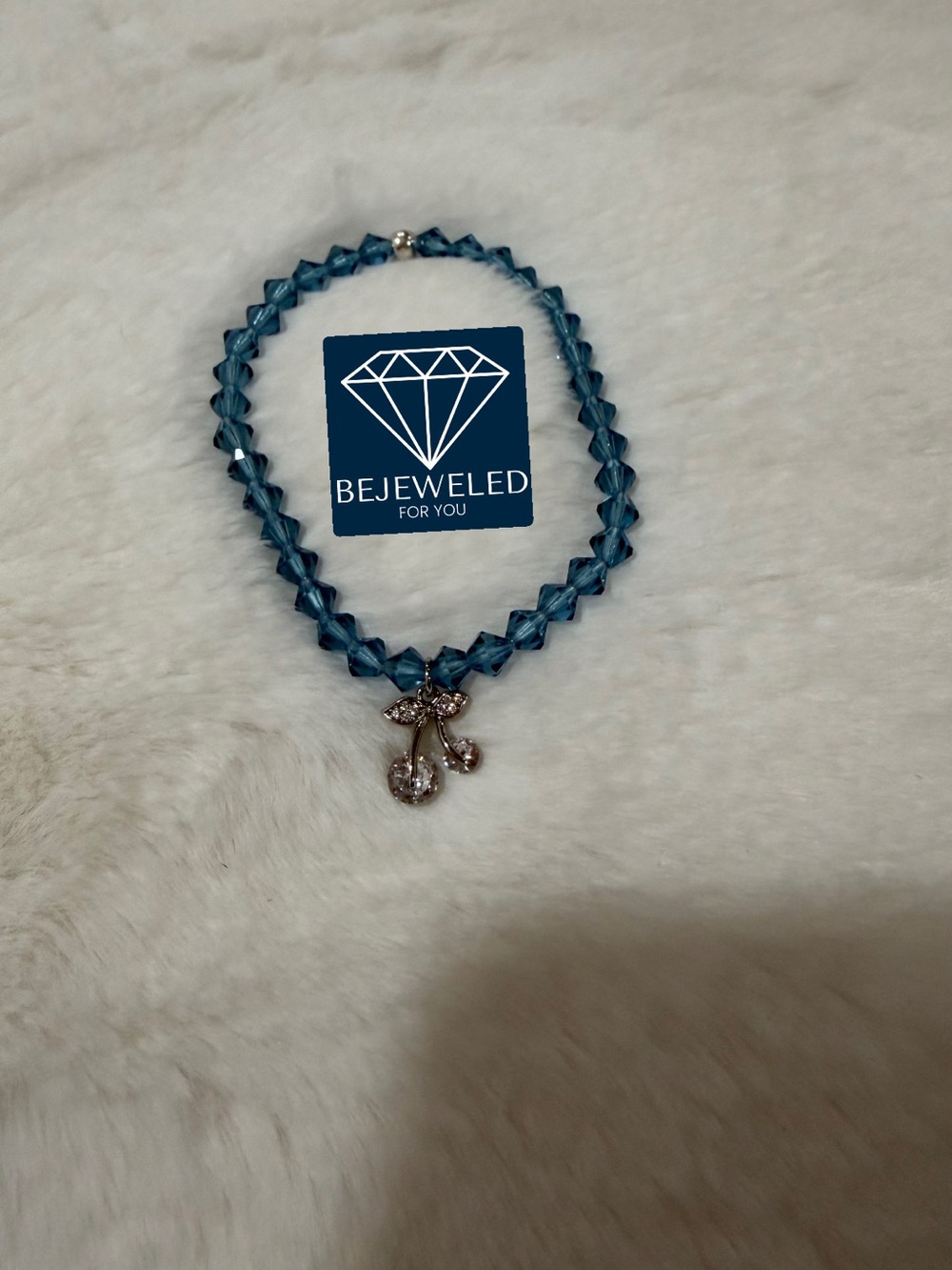 Teal Crystal Cherry Pendant Necklace